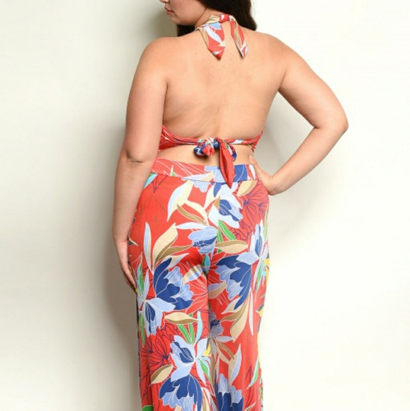 JANETTE PLUS MULTI COLOR PLUS SIZE FLORAL JUMPSUIT - Picture 5 of 6